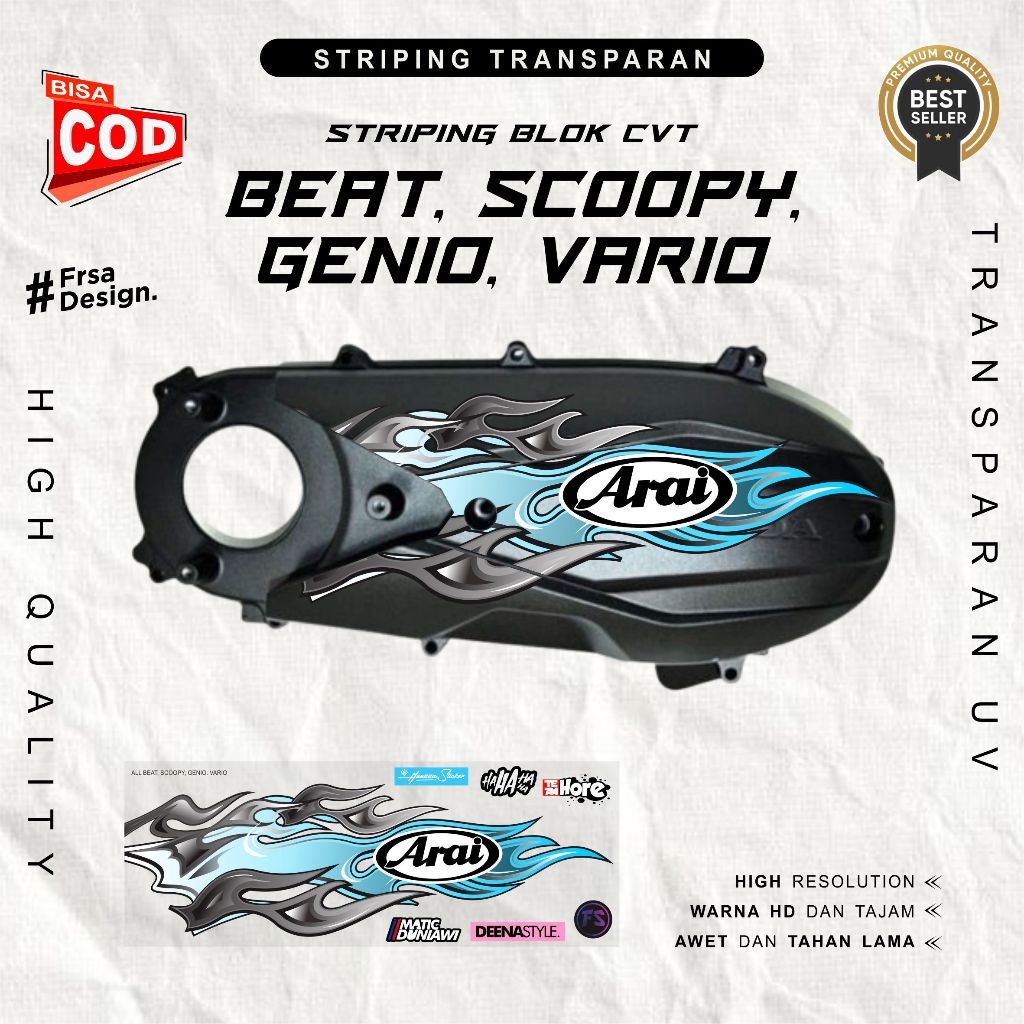 Sticker Variasi CVT Transparan Honda BEAT, SCOOPY, GENIO, VARIO Motif Api V3