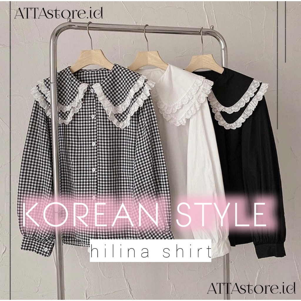 HILINA Bloom Shirt Wanita Bahan Katun Putih Kerah Renda