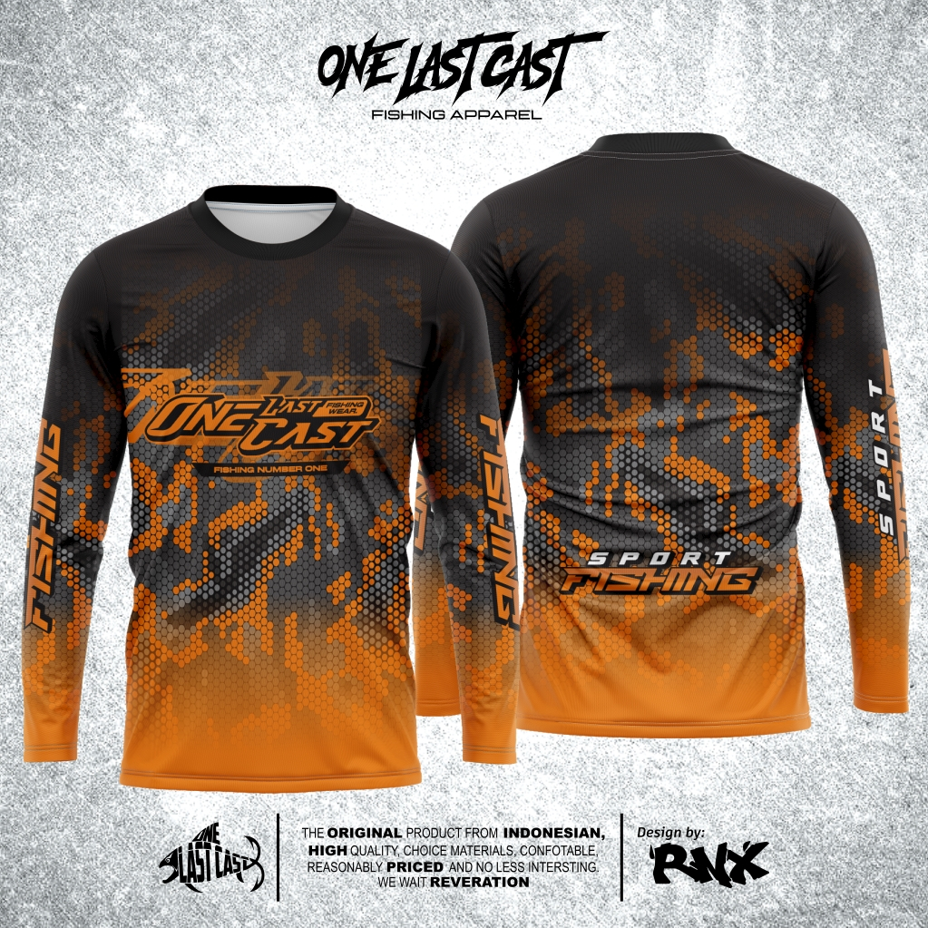 ONELASTCAST JERSEY MANCING LENGAN PANJANG MOTIF DOT ORANGE FISHING FULLPRIT
