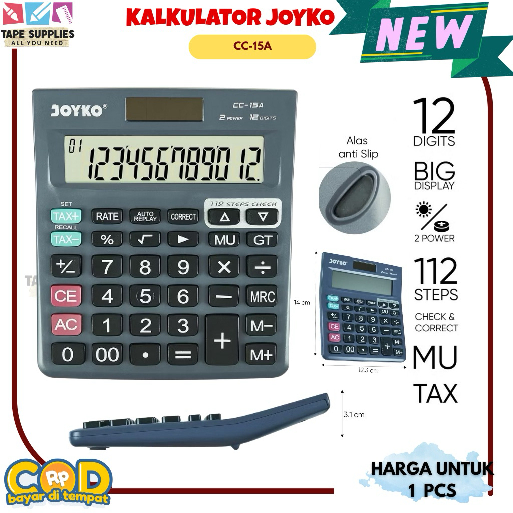 

Kalkulator Joyko CC‑15A 12 Digit Check & Correct Dual Power