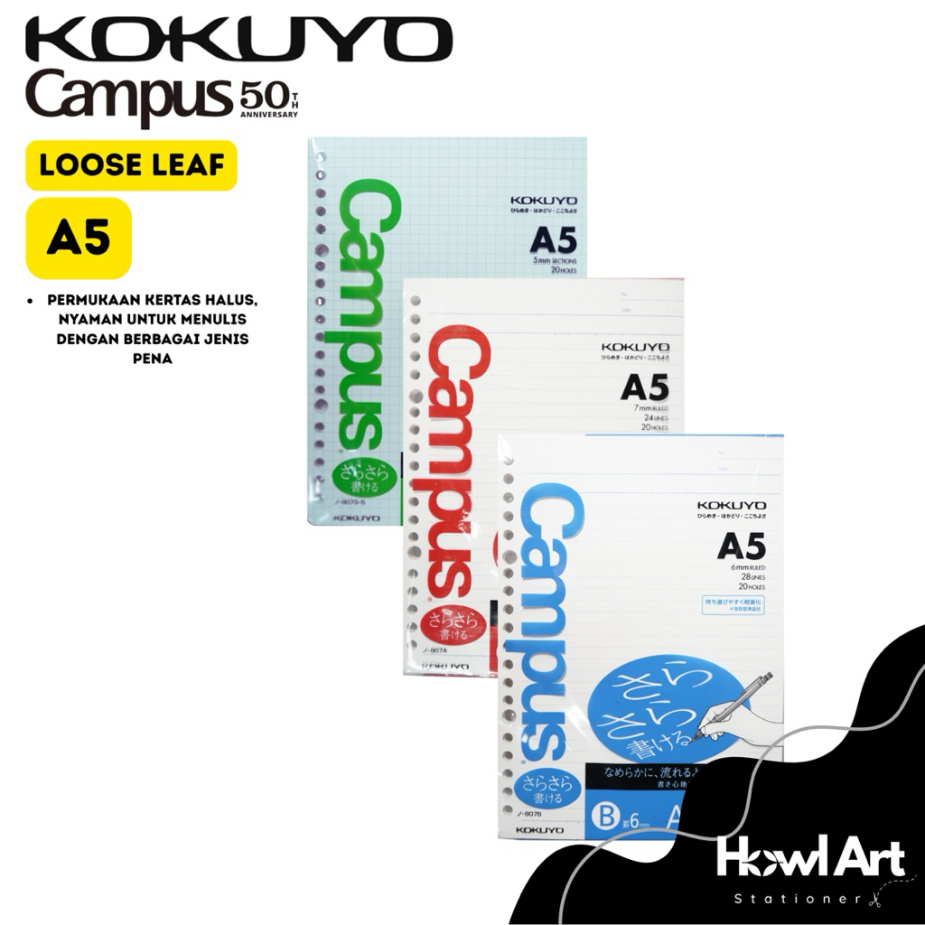 

KOKUYO Campus Loose Leaf A5 Refill Binder 20 Ring – NO‑807A / NO‑807B / NO‑807S‑5 100 & 60 Lembar