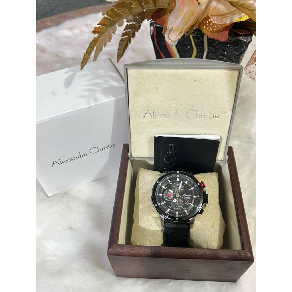 Dijual Jam Mewah Alexandre Christie, AC 6453 MC Hitam Kulit