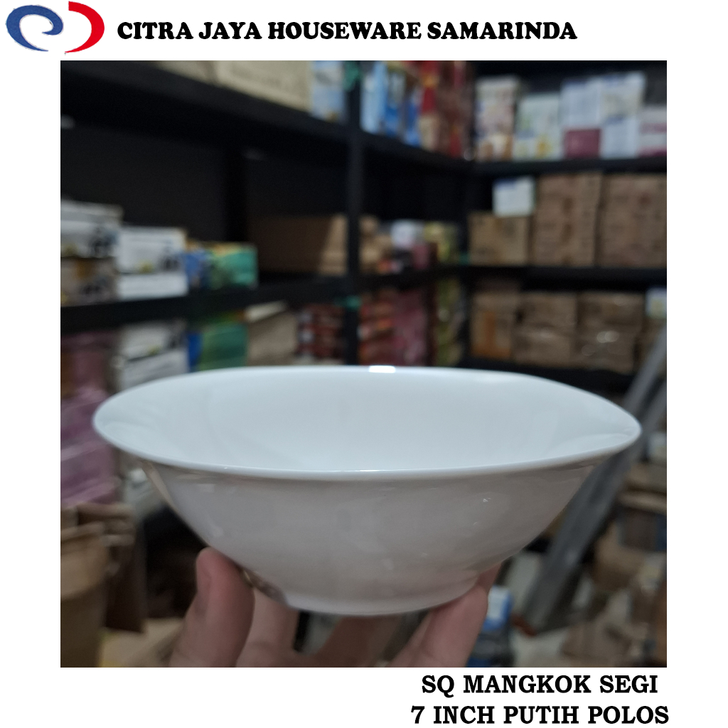 Mangkok Segi Keramik 7 Inch Putih Polos SQ (1 Pcs / 3 Pcs / 6 Pcs)