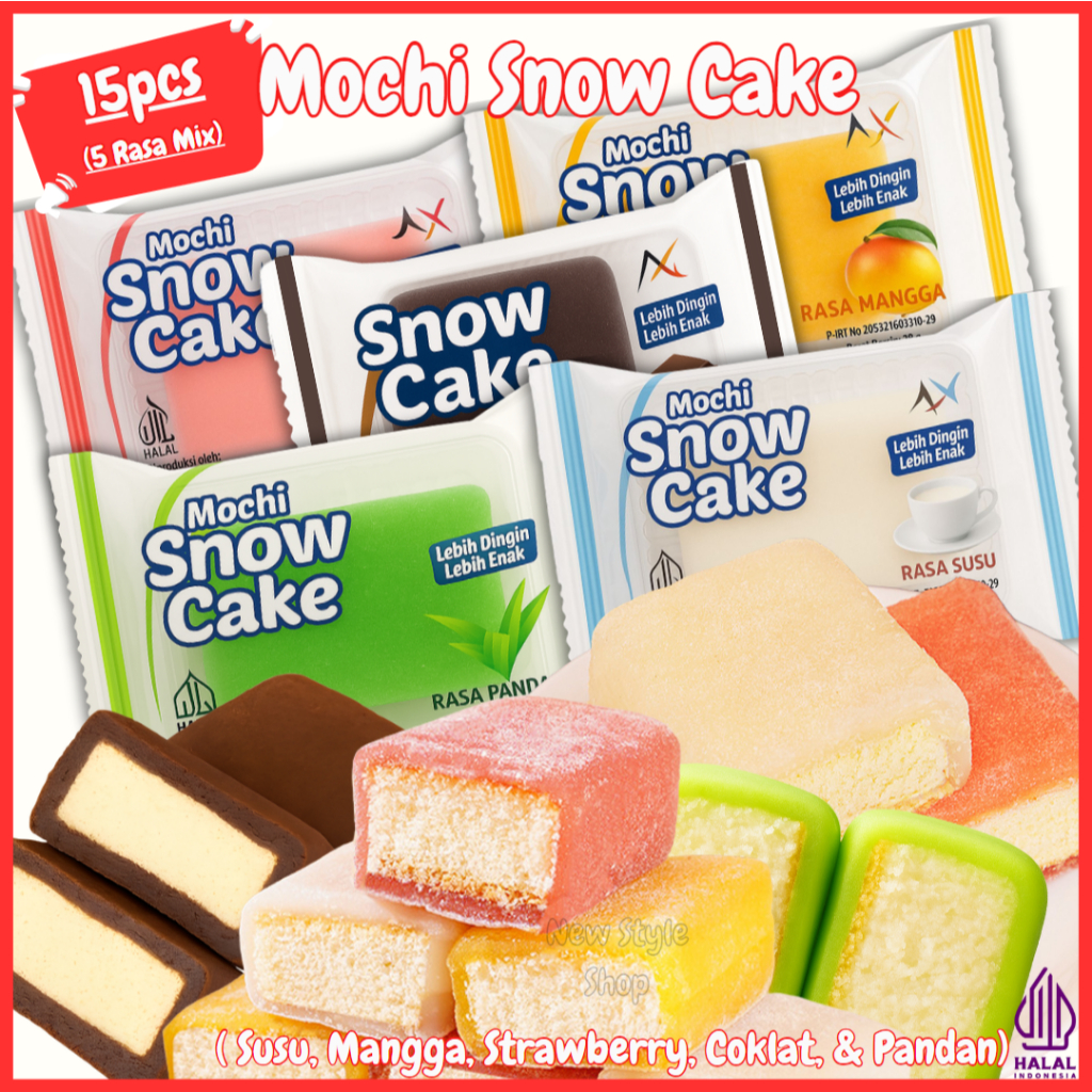 

Mochi Snow Cake BELI 12 Pcs FREE 3 Pcs 4 Varian Rasa Strawberry, Mangga, Coklat & Susu / Osmanthus Cake / Snow Cake / Mochi Lembut Isi Bolu