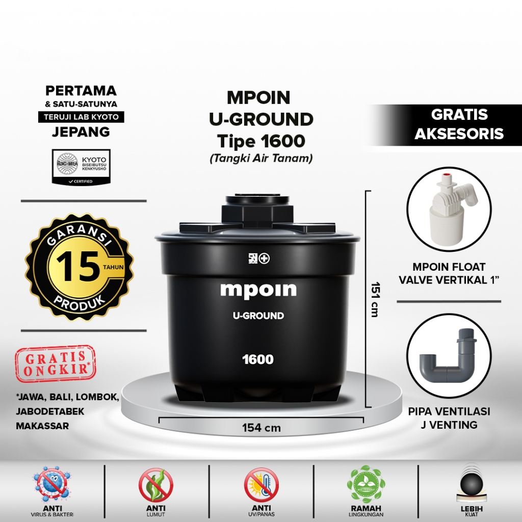 Tangki Air / Tandon / Toren Pendam MPOIN PLUS 1600 U-Ground