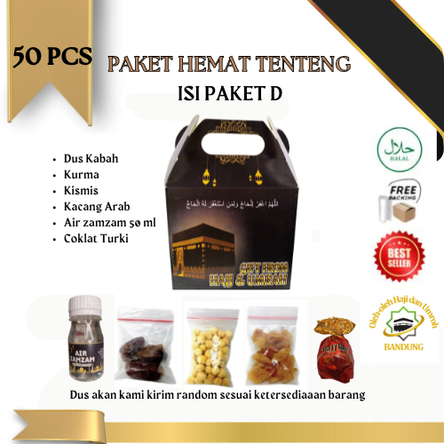 

Oleh Oleh Haji/Umroh Isi 50 Paket D Dus teng teng, Botol+Air zam zam, Kurma, Kacang Arab, Kismis, Cotur