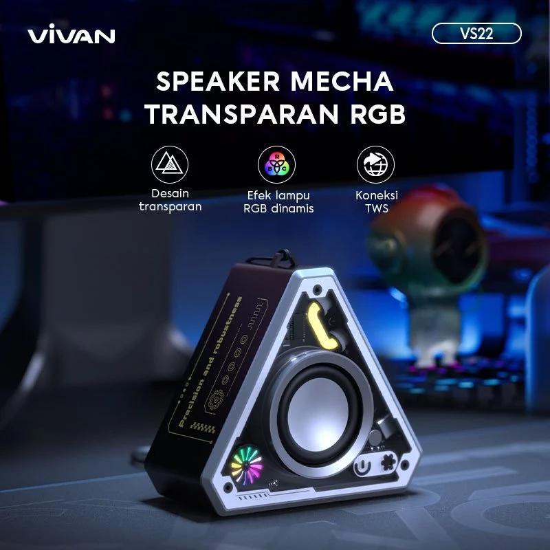 VIVAN Bluetooth Speaker Mecha Transparant RGB TWS Interkoneksi Bluetooth