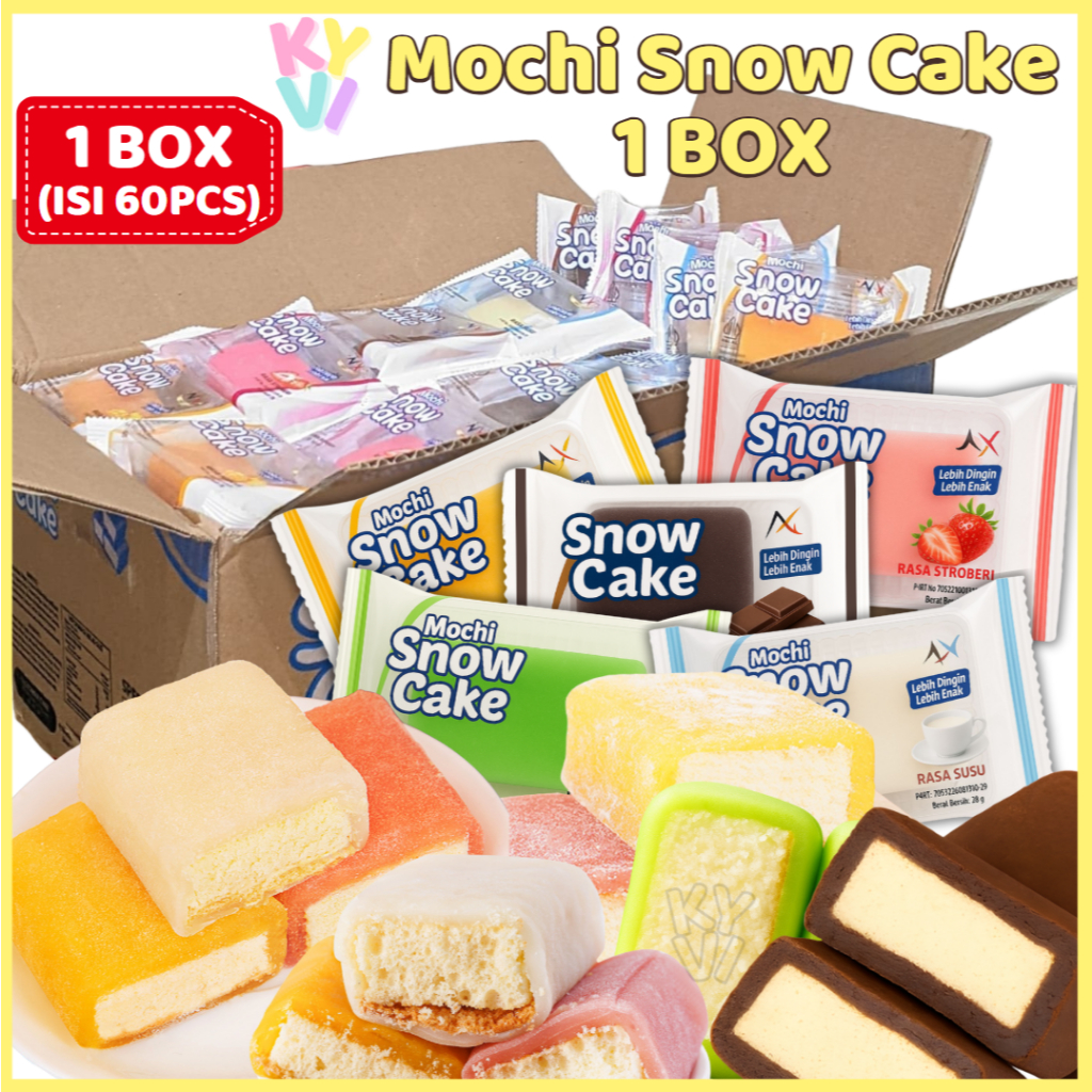 

KYVI - Mochi Snow Cake 1 Box Isi 60pcs Rasa Cokelat, Susu, Strawberry, & Mangga / Mochi Snow Cake Viral