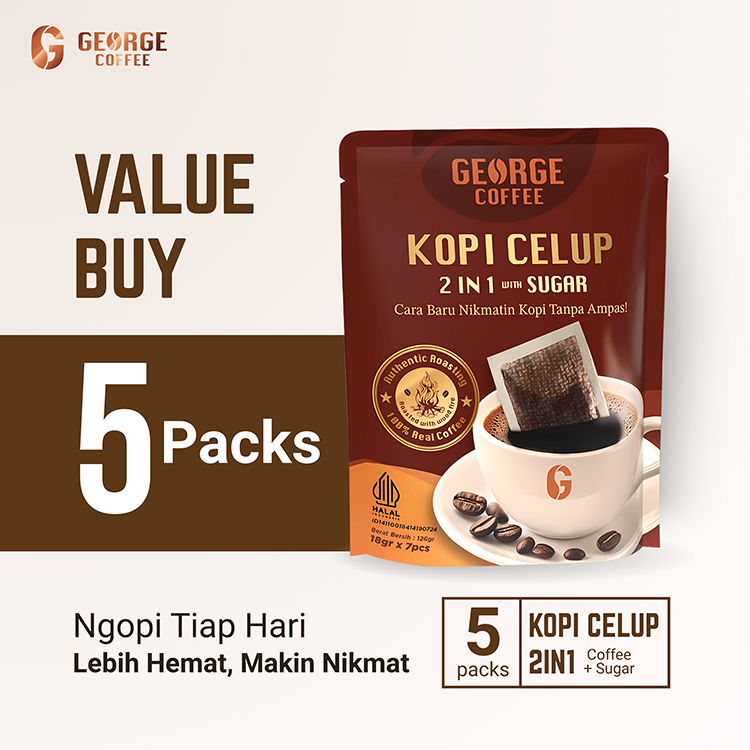 

Value Buy! 5 Bungkus (35 pcs Kopi Celup) George Coffee 2in1 (Kopi + Gula) Rasa Authentic Kayu Bakar