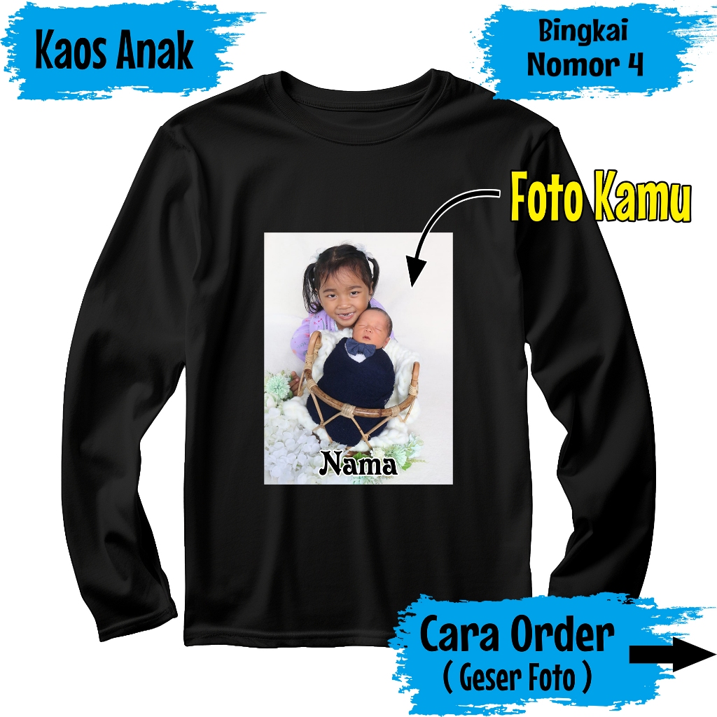 Kaos Anak Lengan Panjang Sablon DTF Custom Foto dan Nama