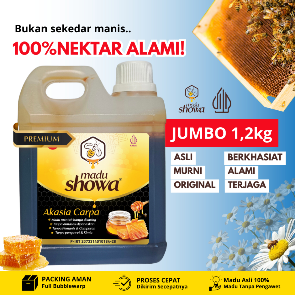 

100 % Madu Murni Showa Nektar Akasia Carpa Jumbo 1.2KG Asli Sebagai Pengganti Gula