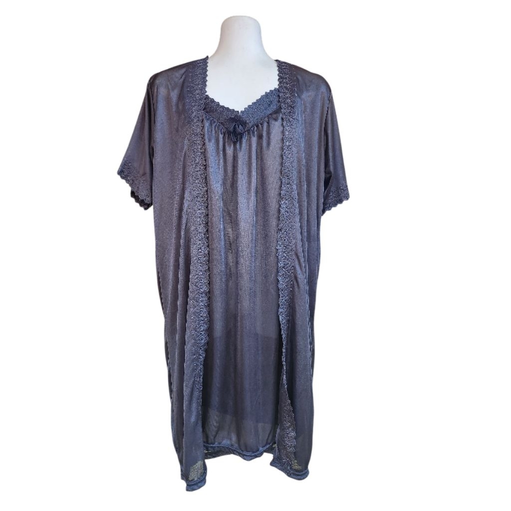 Piyama 2 in 1 baju tidur haram Bahan satin Inner Model yukensi berompi outer all size jumbo sampai 3