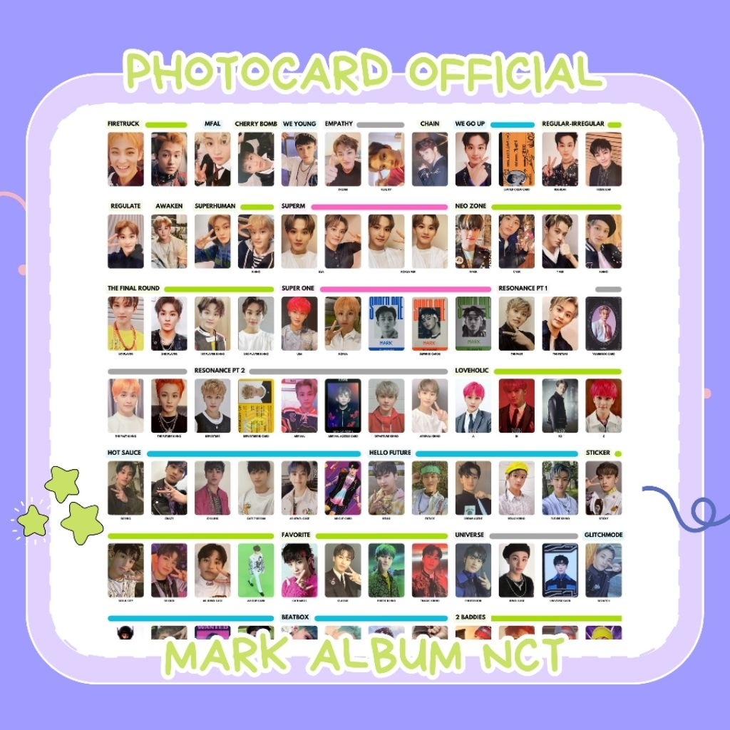 [ READY STOCK ] PHOTOCARD OFFICIAL ALBUM MARK NCT U 127 DREAM SUPER M RESONANCE UNIVERSE STICKER GLI