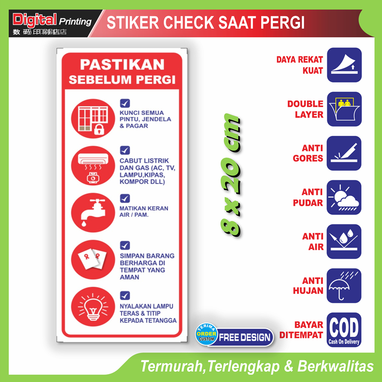 

Stiker tulisan check sebelum pergi sticker keamanan rumah saat bepergian