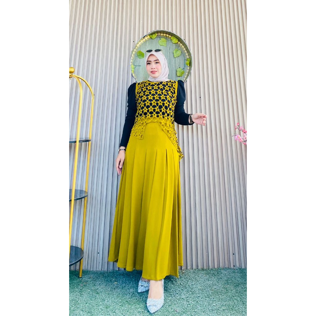 Setelan Rok 3in 1 Wanita Muslim ALIFA BY-NK Original, Baju Dewasa Matt Knit Premium Outer Nyaman Rem