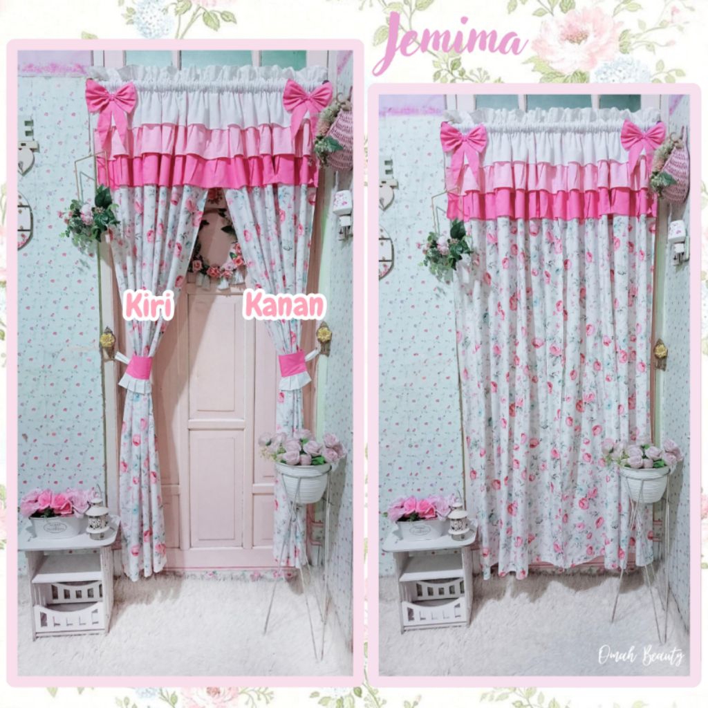 Gorden Shabby (KANAN+KIRI) / PREORDER SEPASANG Gorden Jemima Putih Pink Biru / Gorden Shabbychic Bun