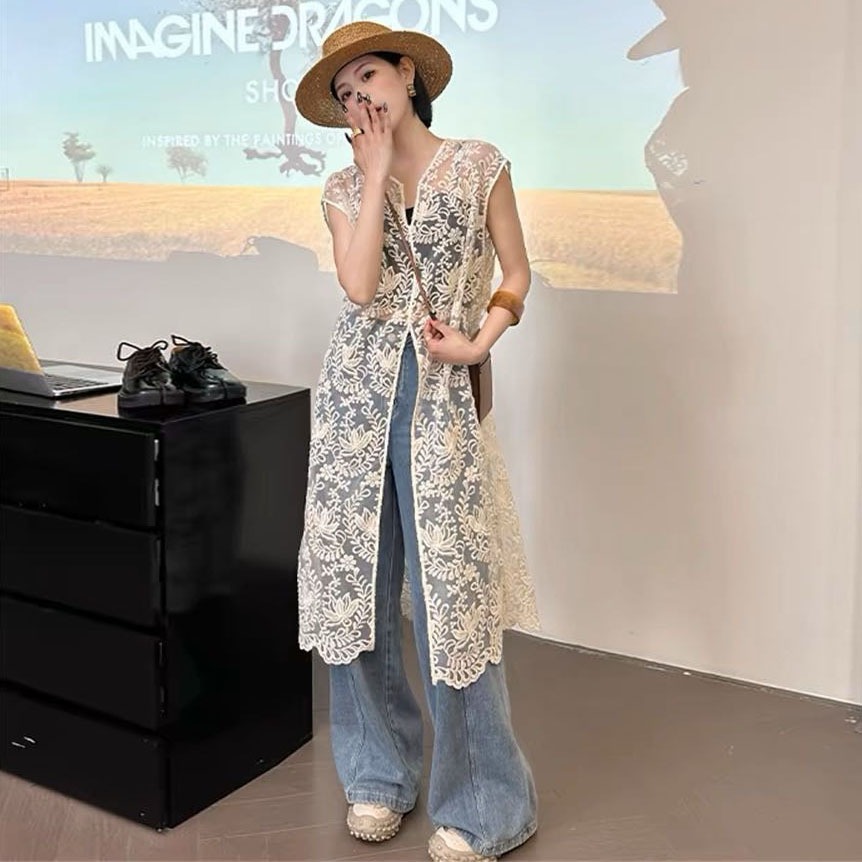 DRESS TUNIK KUTUNG LACE BRUKAT TULLE BORDIR PUTIH BELAH DEPAN KOREA IMPORT