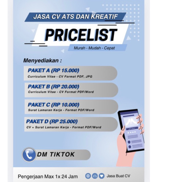 

PROMO JASA CV DAN SURAT LAMARAN KERJA MURAH