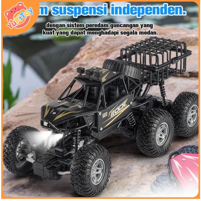 Mobil Remote Control 4WD Offroad 6 Roda Alloy Climbing Car RC Rock Crawler dengan Lampu Mainan Anak 