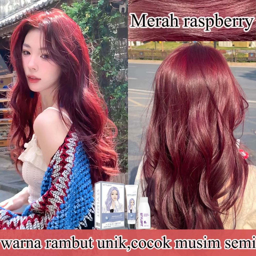 【COD,Ready Stock】STYLE FIT Cat rambut merah raspberry 200ML cat rambut aman (cat rambut warna pink,p