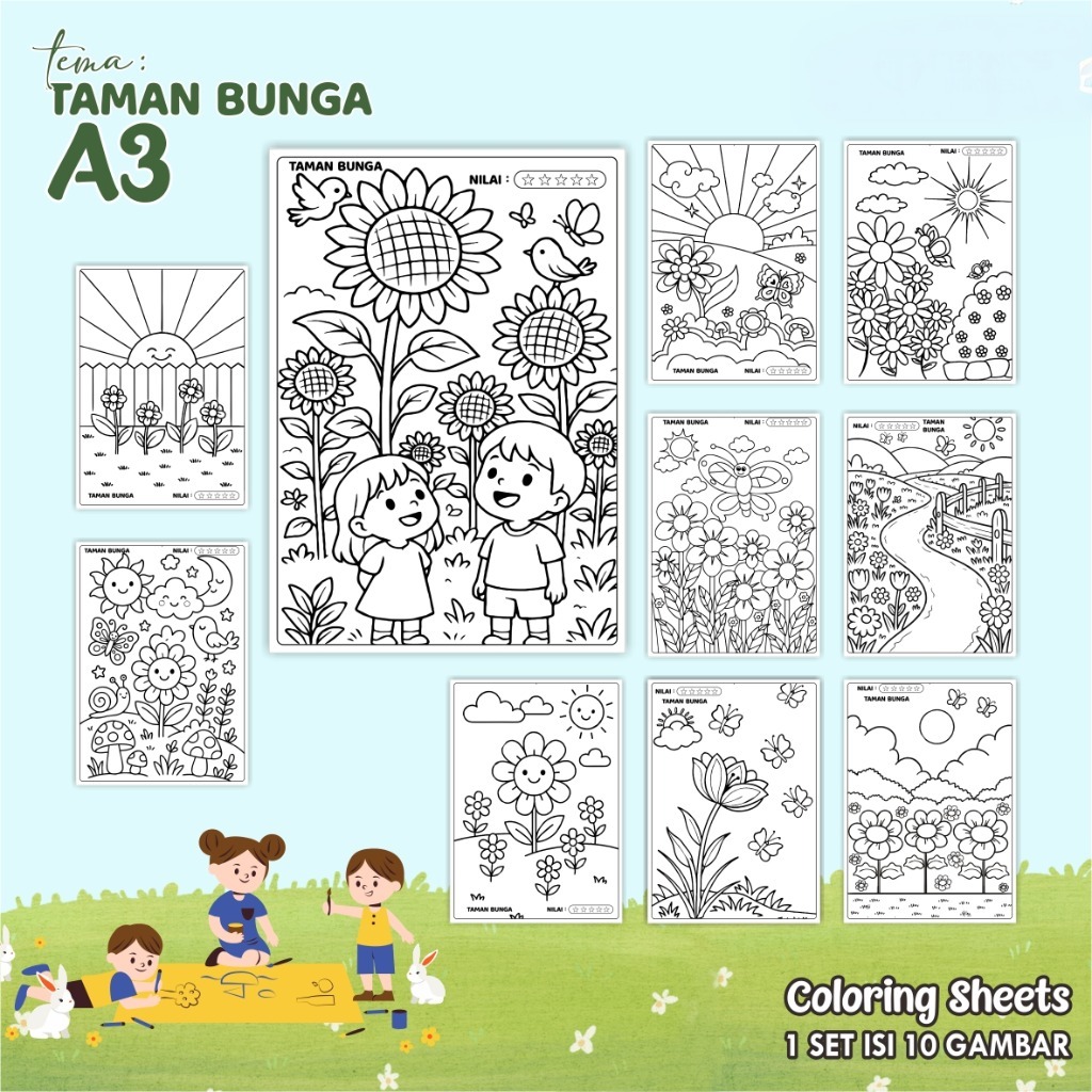 

COLORING SHEETS A3 TEMA TAMAN BUNGA - KERTAS MEWARNAI - MEDIA BELAJAR ANAK READY STOCK