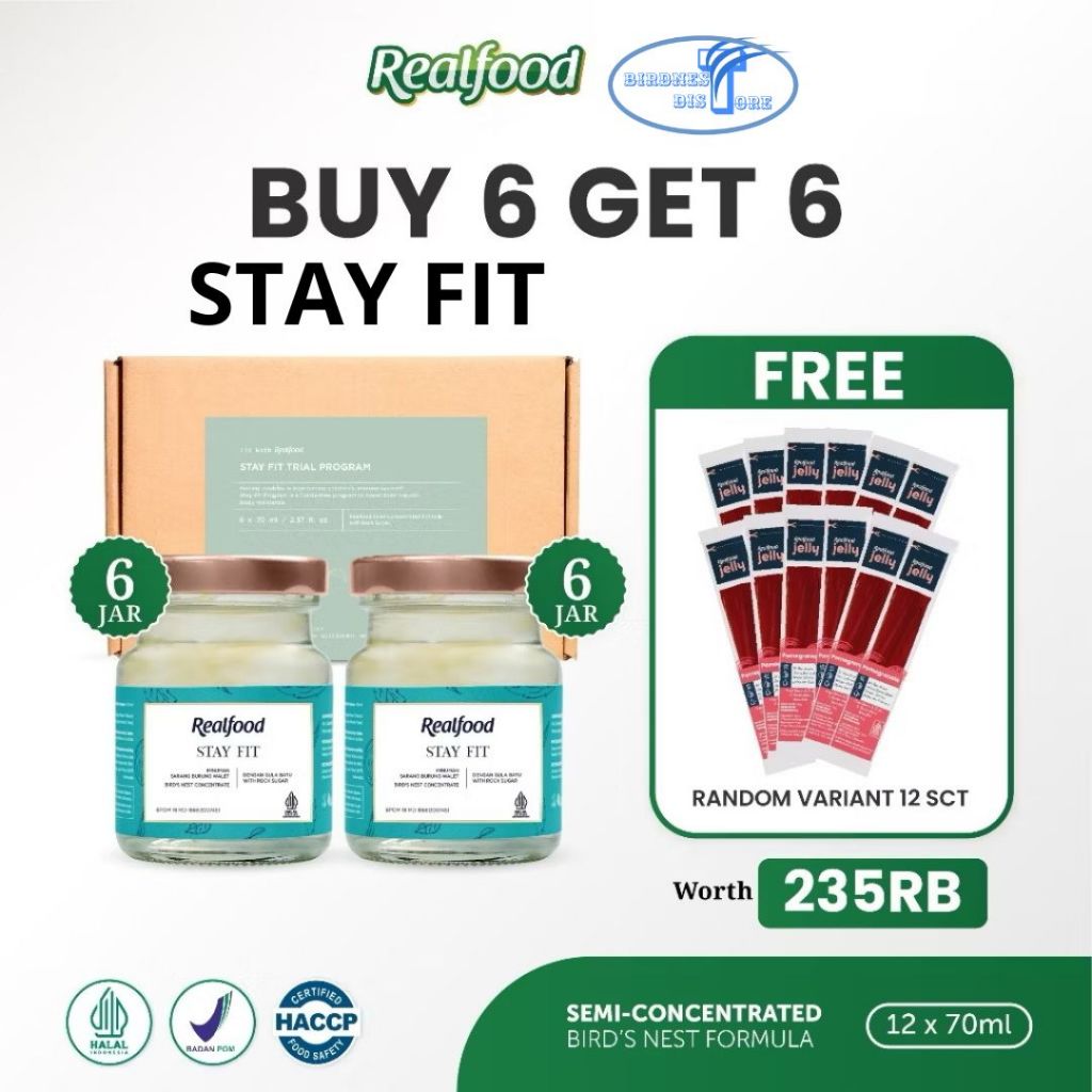 

Realfood Trial Stay Fit Box Segel Isi 6 Jar ( Minuman sarang walet )