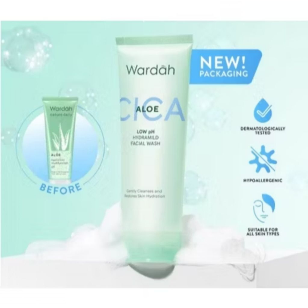 Wardah Cica + Aloe Vera Low pH Hydramild Facial Wash Nature Dayli - Sabun Cuci Muka ( New Packaging)