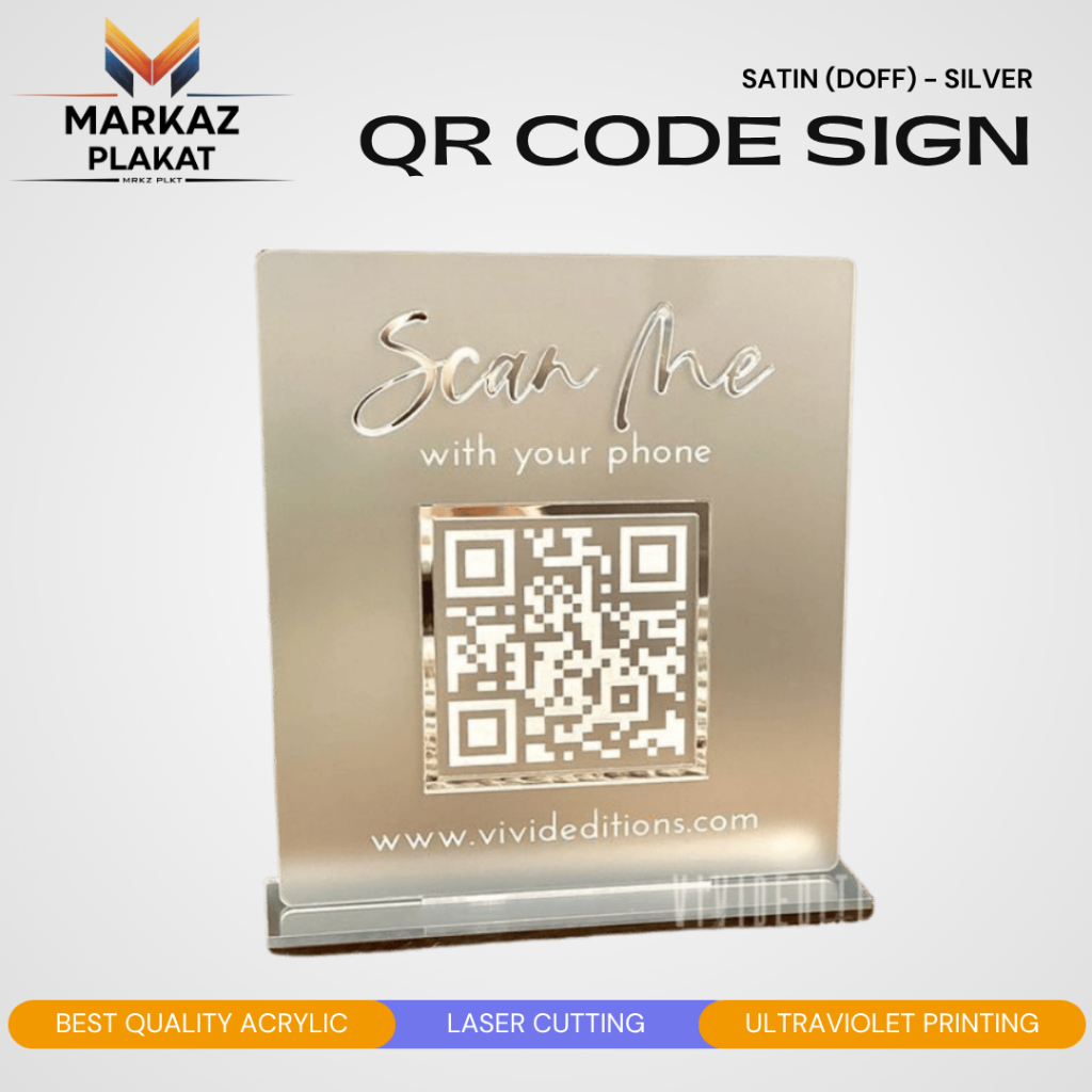 Akrilik QR Code Sign SATIN / Social Media Business Sign Acrylic  / QR Code Sign Akrilik Premium