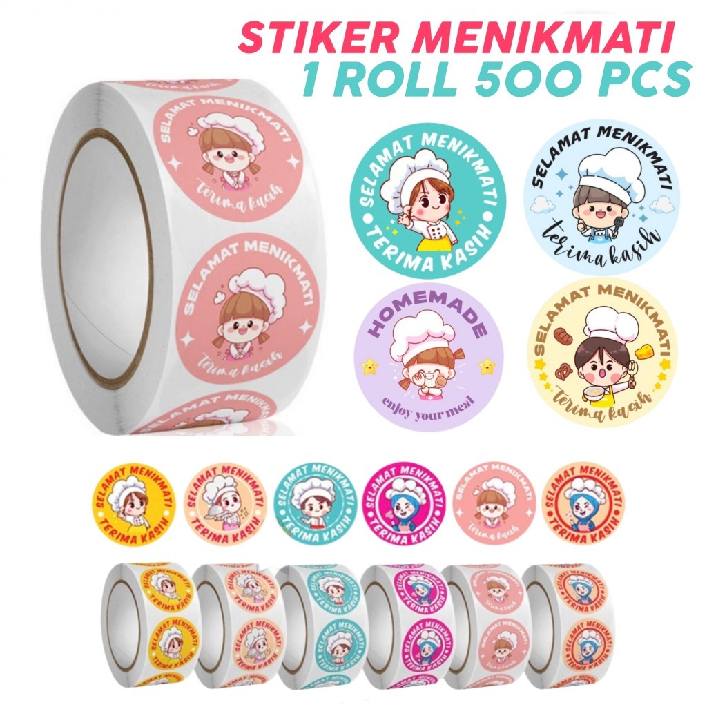 

(1 Roll Isi 500 Pcs) Roll Stiker 3.5 Cm/2,5 Cm Selamat Menikmati - Sticker Makanan Kue Thank You