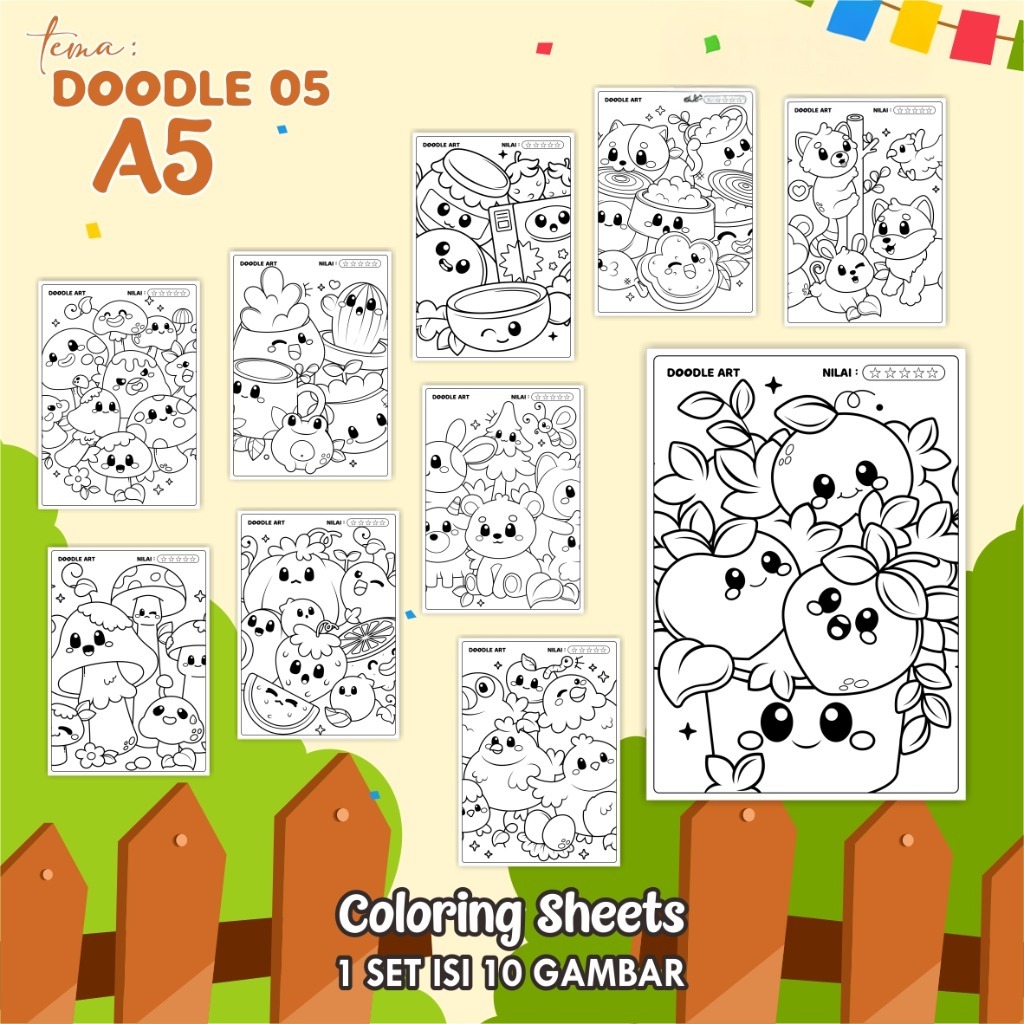

(A5) KERTAS MEWARNAI ANAK - COLORING SHEETS KODE DOODLE 05 - LEMBAR MEWARNAI ANAK PAUD/TK/SD