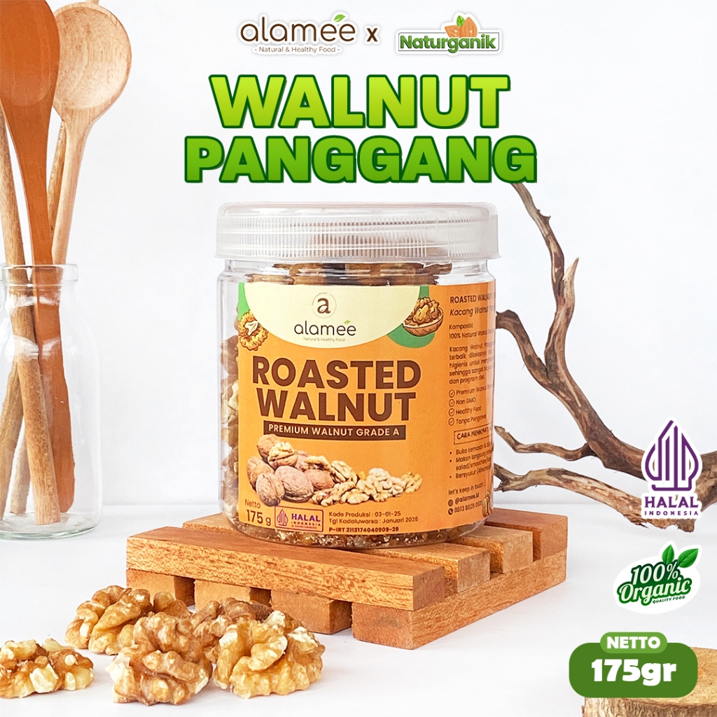

ALAMEE Walnut Panggang Roasted Nut Kacang Otak Premium Renyah Organik Fresh 175 gram Naturganik