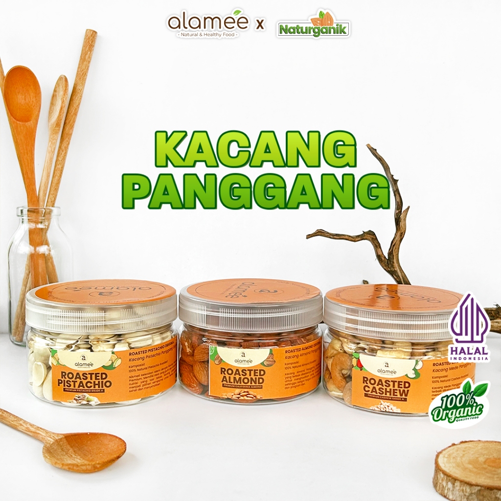 

alamee Premium Roasted Grade A California toples sedang almond mede kacang panggang Naturganik