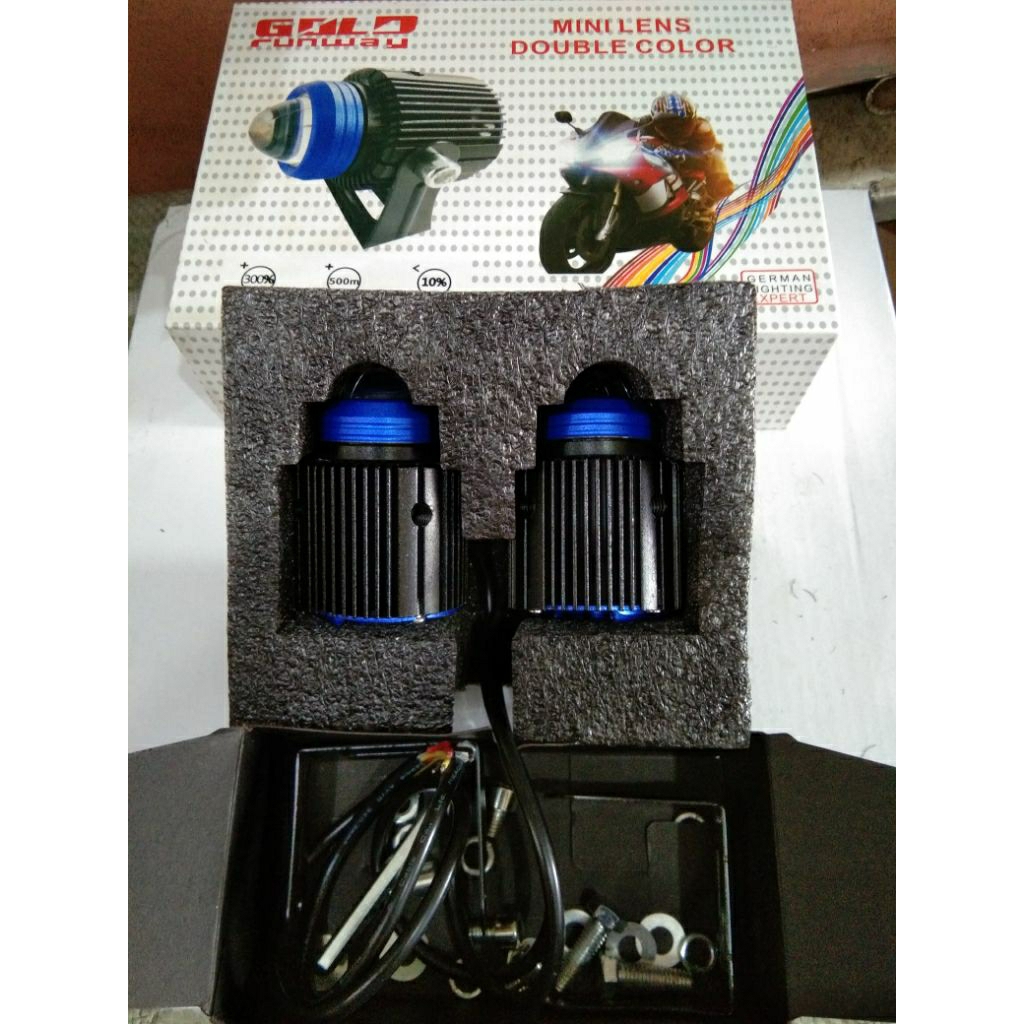 Gold Runway Lampu Moto Doble color Mini lens