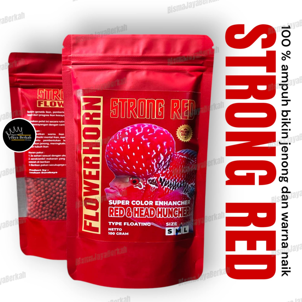 PAKAN PELET LOUHAN STRONG RED AMPUH UNTUK ANAKAN JENONG DAN WARNA Ikan Hias 100 gr