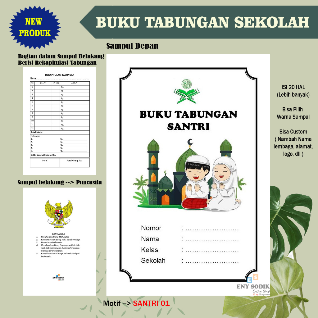 

ES88 BUKU TABUNGAN SEKOLAH/SANTRI UK 10X16CM ISI 20 HAL CUSTOM