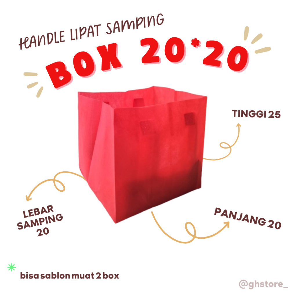 

Tas Goodie Bag Spunbond Hajatan Semi Box 20x20 Lipat Samping ( Isi 12Pcs )