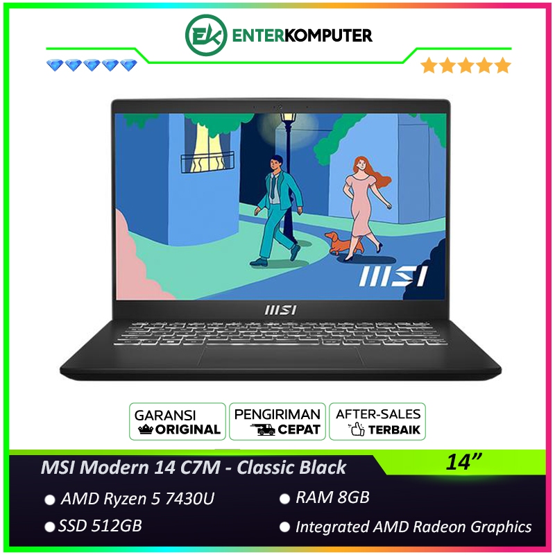 MSI Modern 14 C7M - Classic Black (9S7-14JK12-406) - Laptop Ryzen 5 7430U RAM 8GB SSD 512GB Integrat