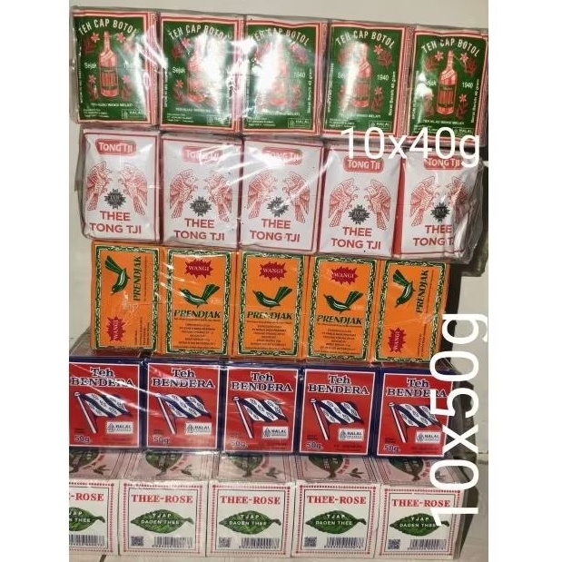 

Teh Bubuk Cap Botol Tong Tji Prendjak Bendera Daoen Thee