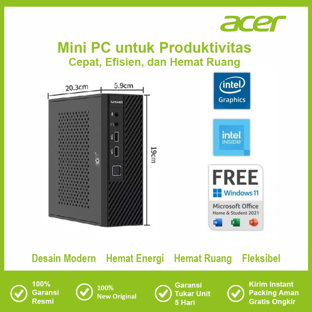 Acer intel I5 12450H PC gaming full set itx mini komputer desktop kantor Mendukung WIFI/Bluetooth