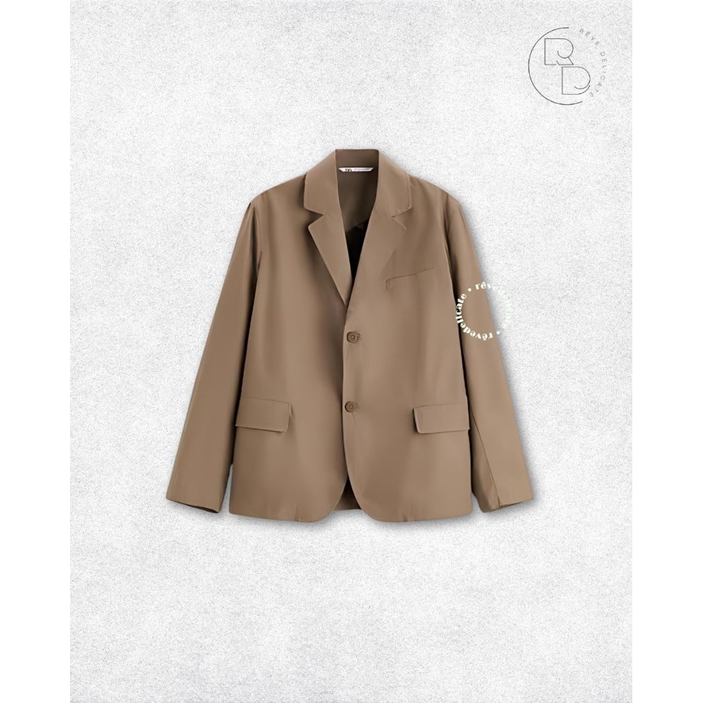 ZARA Blazer Pria Original Size M | Blazer Beige Elegant dengan Detail Kancing