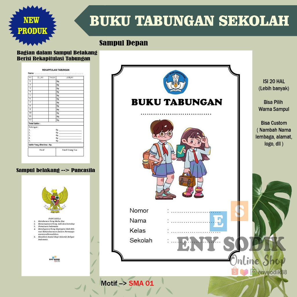 

ES88 Buku Tabungan Sekolah/Sma/Ma Uk 10X16CM Isi 20 Hal Custom