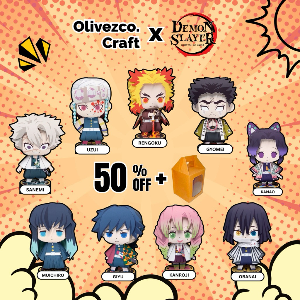 Papercraft (JADI) Figur Anime Demon Slayer 10cm – Handmade Siap Pajang | Bonus Box | Koleksi Unik & 