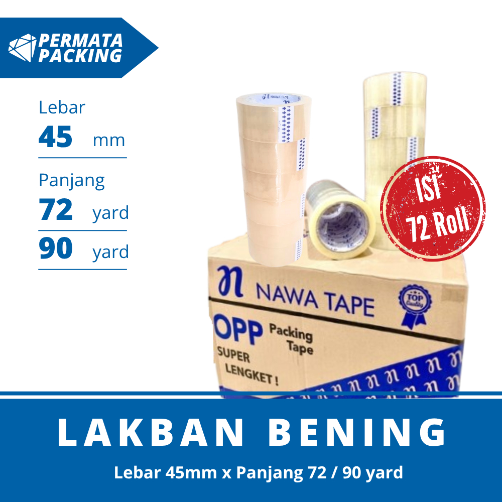 

Lakban Bening 45 mm Tebal Kuat Per Dus Isi 72 Roll | Ukuran 90 Yard