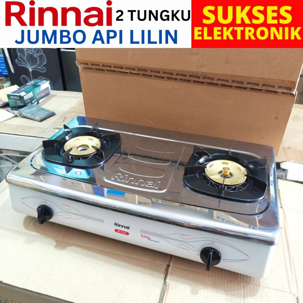 KOMPOR GAS 2 TUNGKU JUMBO RINNAI RI-712T 2 T API TORNADO RINAI 712 T STAINLESS