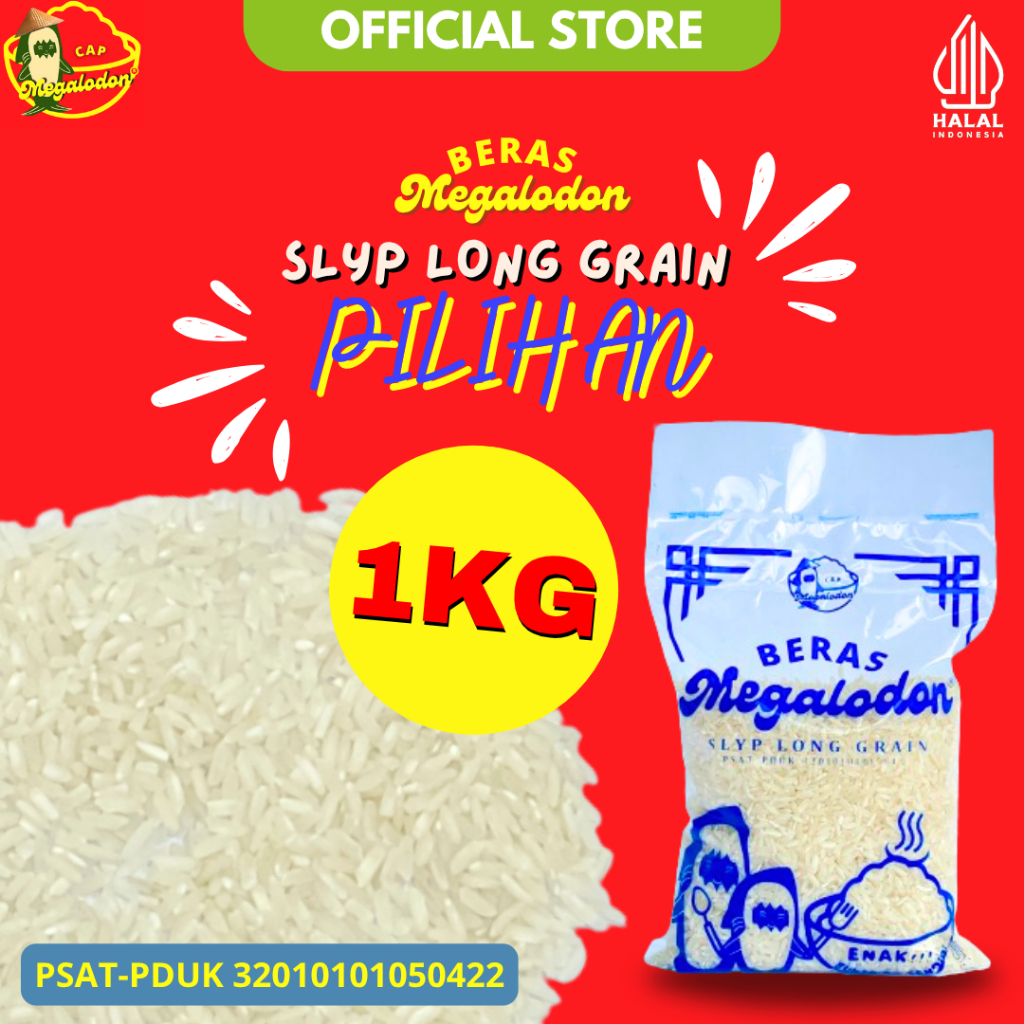 

Beras Cap Megalodon SLYP LONG GRAIN PILIHAN 1 Kg Bersih, Berkualitas & Terjamin