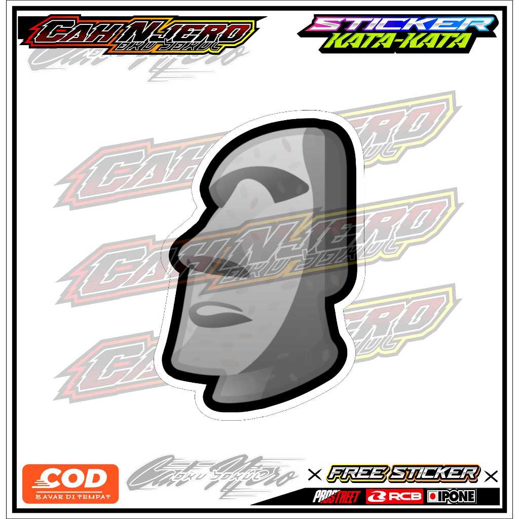 

STICKER VIRAL "EMOT BATU MOAI" LAMINASI GLOSSY / STICKER KATA KATA TERBARU / STICKER HELM / STICKER PACK MOTOR