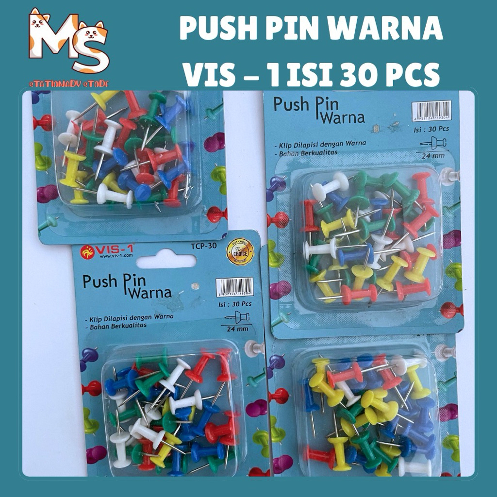 

PUSH PIN / JARUM TEKAN WARNA VIS-1 24 mm TCP 30 ISI 30 Pcs
