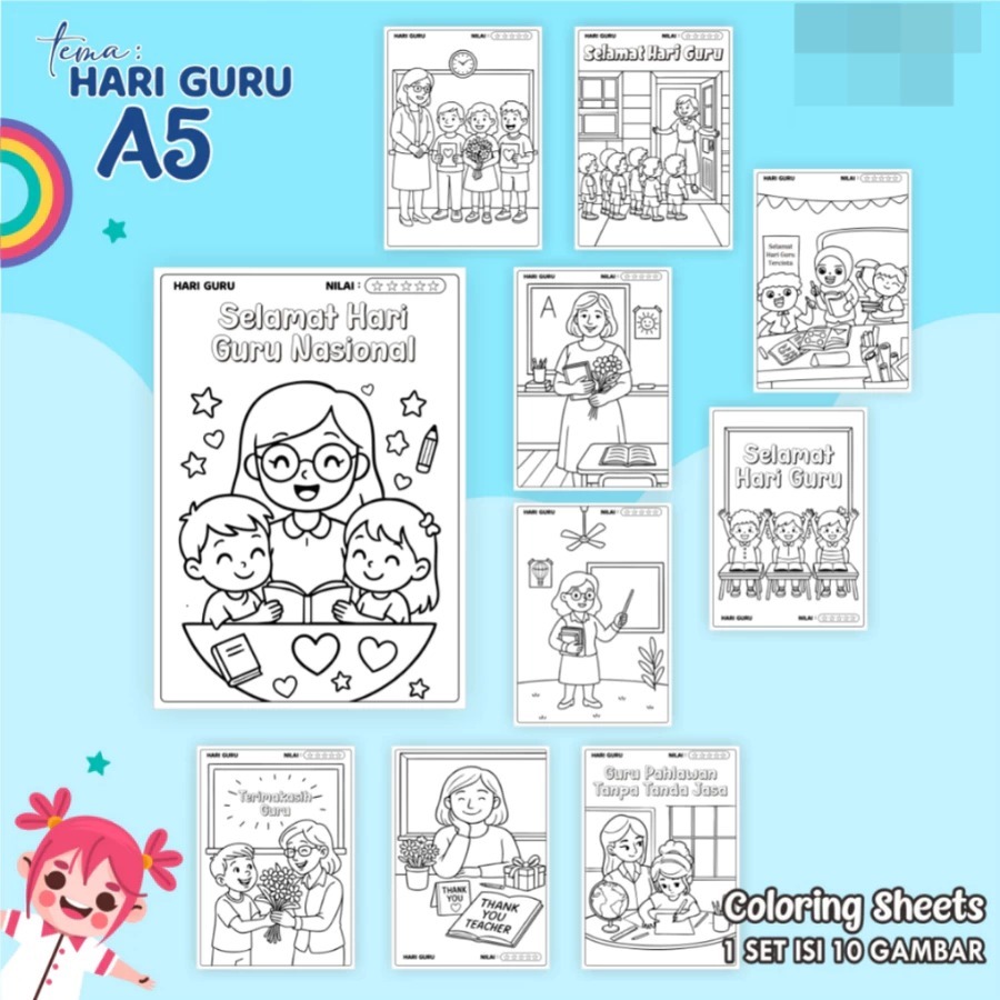 

KERTAS GAMBAR MEWARNAI TEMA HARI BESAR NASIONAL - LEMBAR COLORING SHEETS ISI 10 LEMBAR [A5] READY