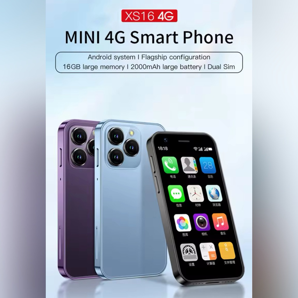 XS16 Mini 4G LTE Android 10.0 Smartphone, 3GB RAM 64GB ROM Smartphone with GPS WiFi Dual SIM Support