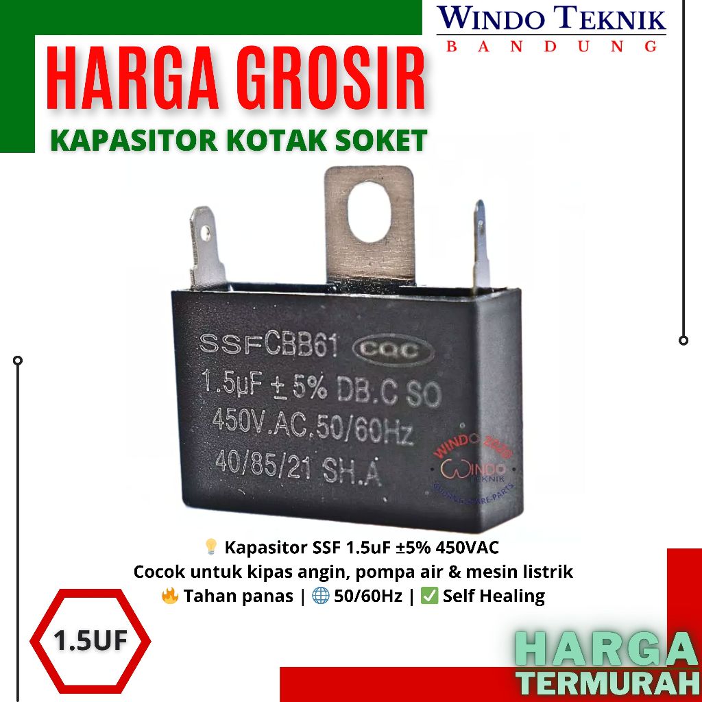 KAPASITOR KOTAK SOKET UKURAN 1.5UF | KAPASITOR FAN | KAPASITOR POMPA | KAPASITOR 1.5 UF